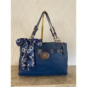 Vtg COACH Penelope blue cobalt exotic/soft leather Satchel Bag carryall F16531